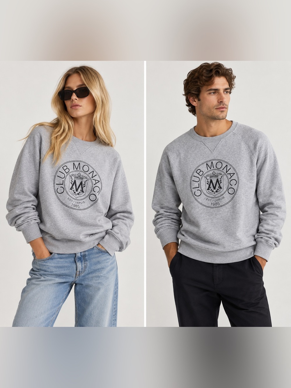Club Monaco Vintage Crest Logo Gray Crewneck Sweatshirt Cotton Pullover Club Mon